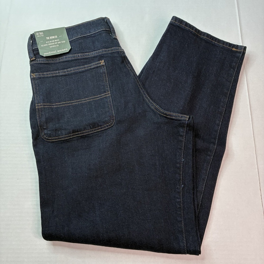 Mutual Weave Bowleg Jeans 32 Tall Blue Relaxed Hip Thigh Taper Leg 32x32